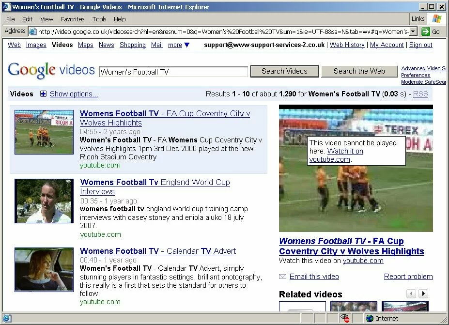 Google Search for Women's Football TV